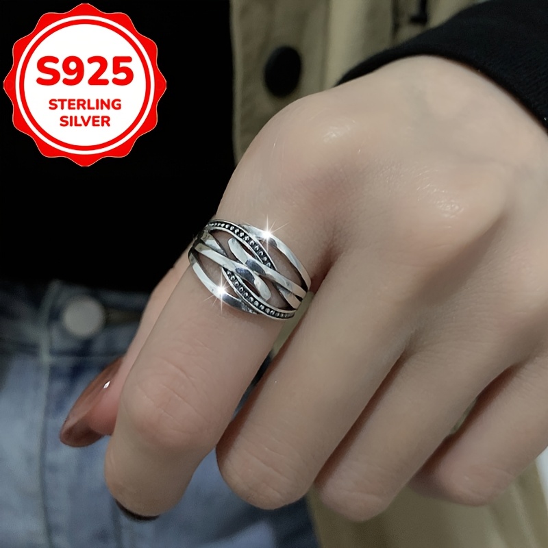 Women's Vintage Distressed Cross-Intertwined Ring, S925